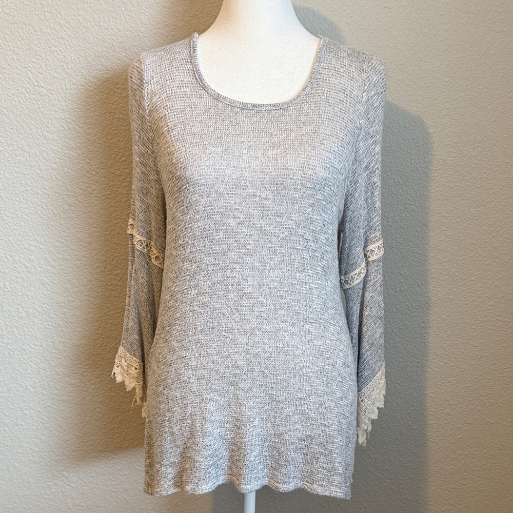 Miami Gray Long Sleeve Top with Lace Trim